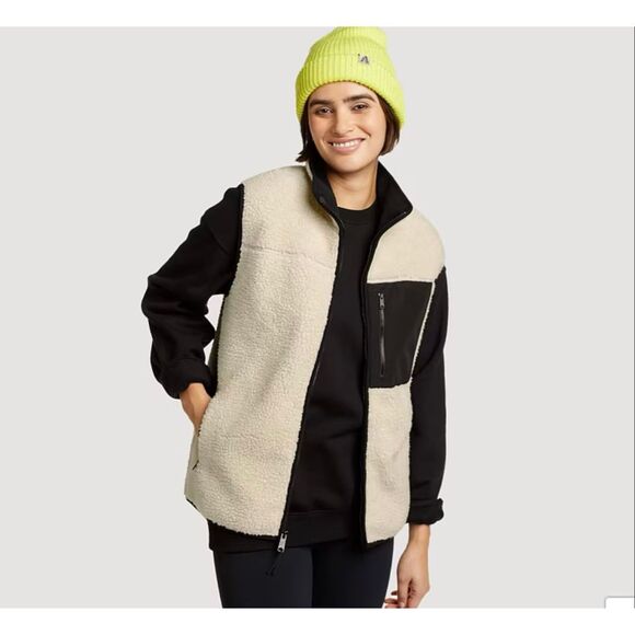 Eddie Bauer Chilali Sherpa Faux Shearling Fleece Vest size L Oyster Cream Full Z - Picture 2 of 11